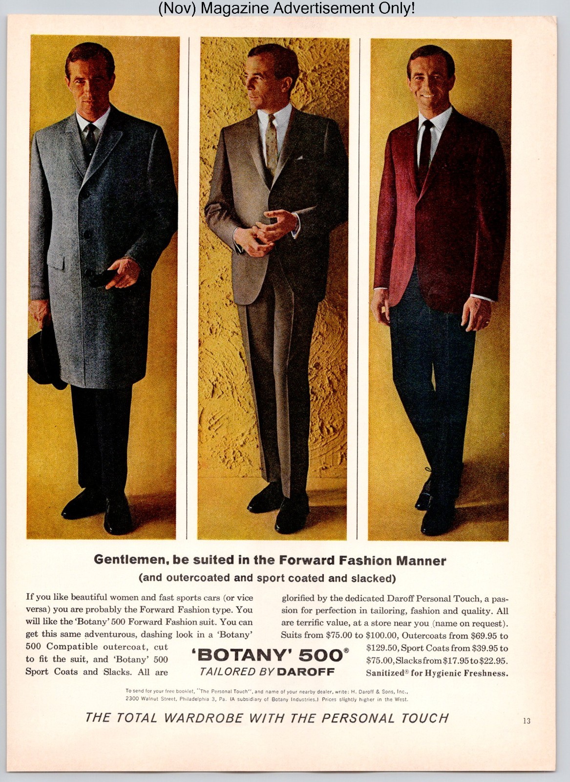 Botany 500 Daroff Mens Fashion Suit Collection Vintage 1964 Advertisement