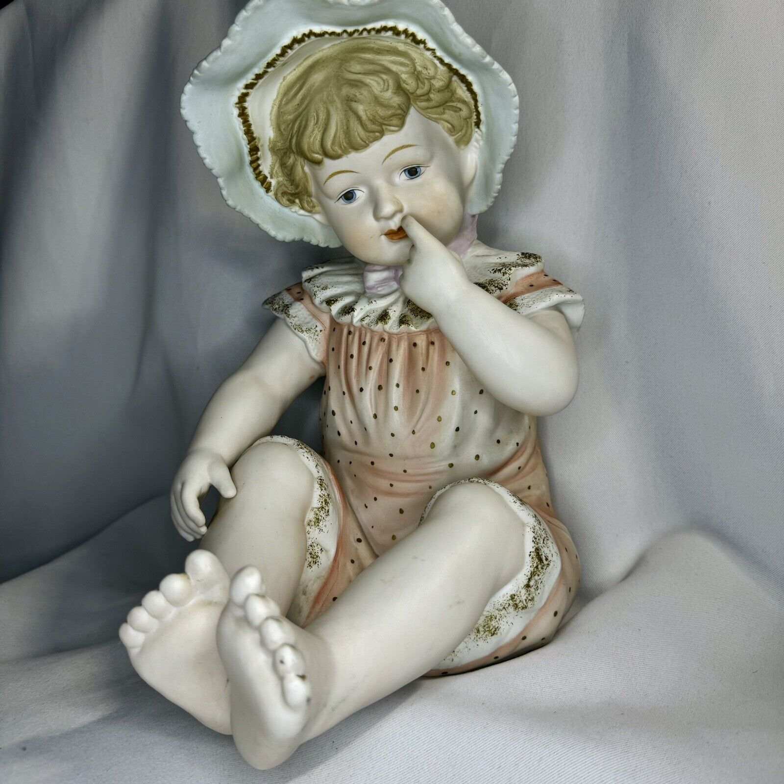 Vintage 12in Piano Baby Figurine Hand Painted Andrea Sadek Bisque 1919