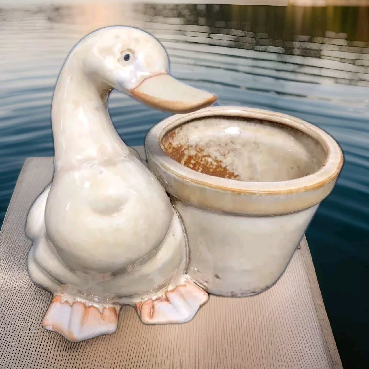 VINTAGE POTTERY DUCK PLANTER