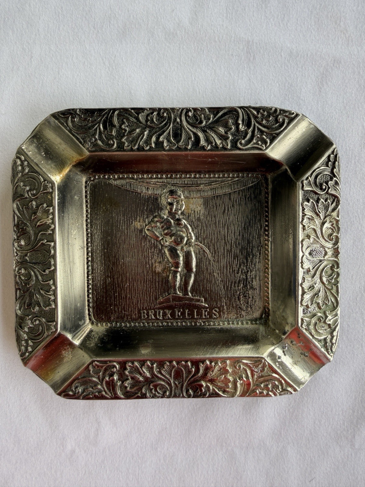 Vintage Bruxelles Belgium Manneken Pis Ashtray Silver Tone Souvenir Trinket Dish