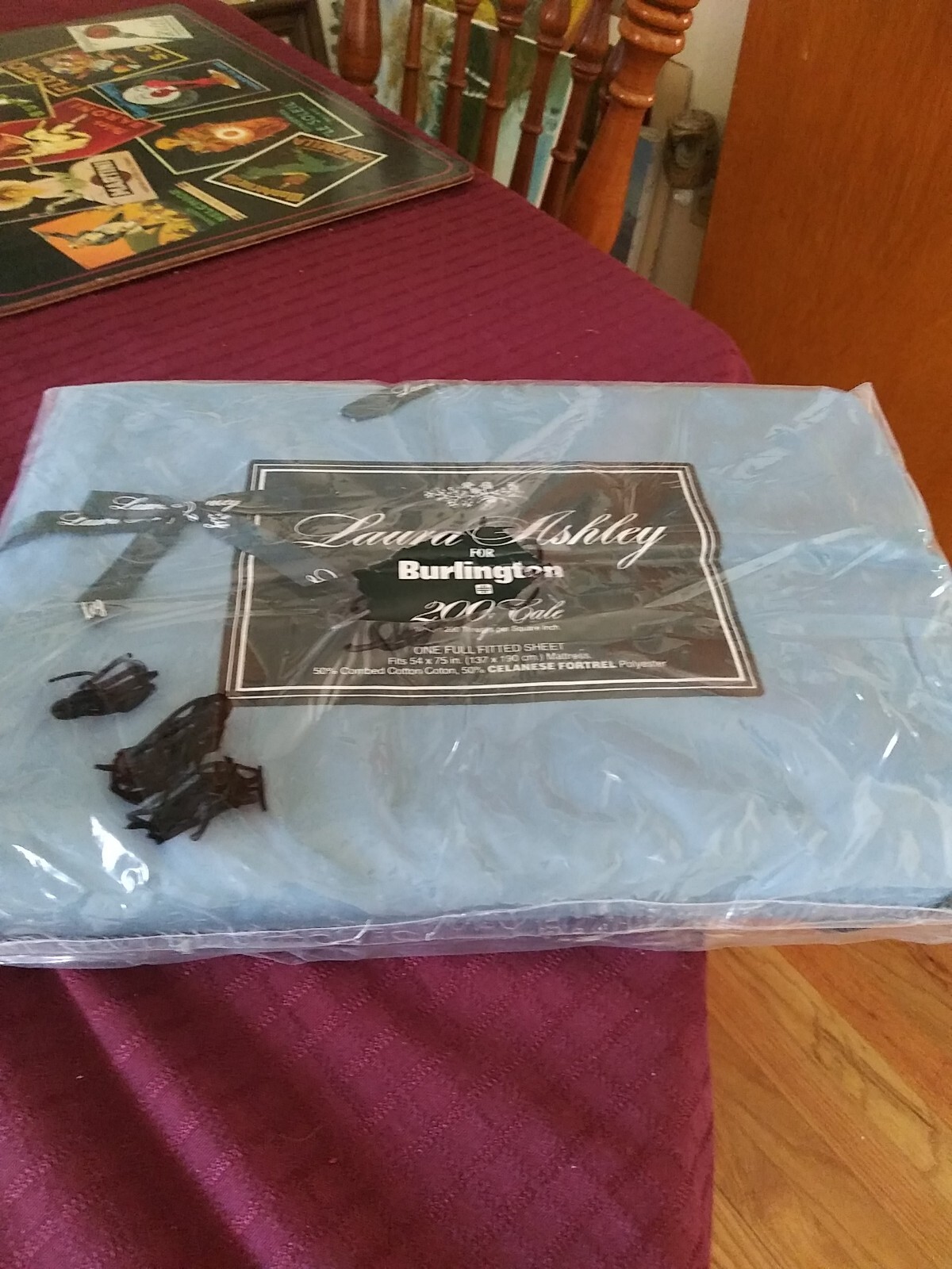 Vtg Laura Ashley Full Fitted Sheet 200 Cale Burlington Blue Cotton Blend 54\