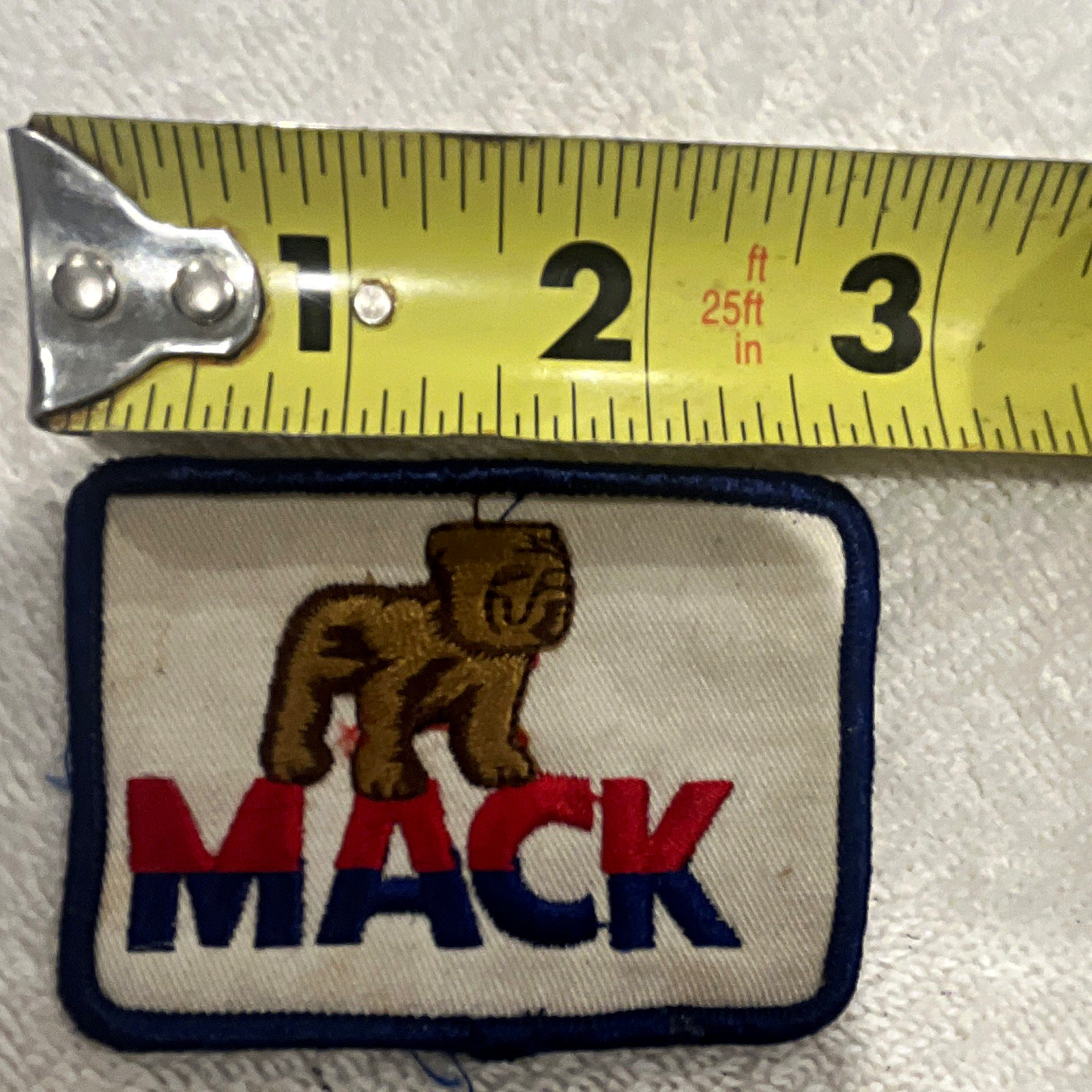 Mack Trucks Bulldog Logo Embroidered Patch - Blue Border - Approx 3 x 2 in