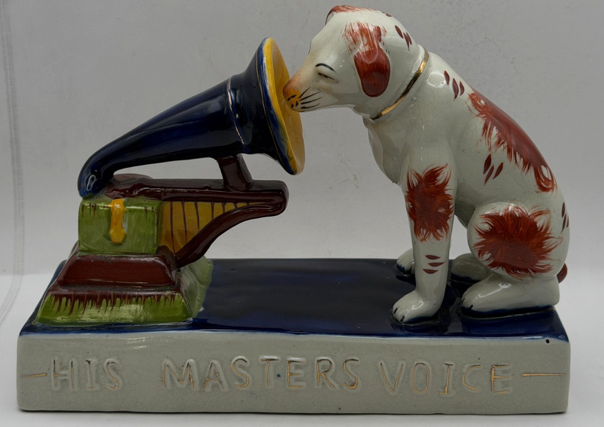 Nipper the Dog Colorful Ceramic Figurine with gramophone - His Masters Voice Nipper the Dog Colorful Ceramic Figurine with gramophone - His Masters Voice