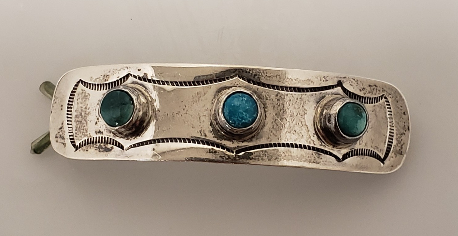 Old Pawn Navajo Sterling Silver Turquoise Hair Clip Barrette