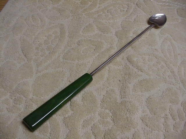 Vintage GREEN MARBLED Bakelite Iced Tea/Cocktail/Bar/Stirring Spoon HEART Design Vintage GREEN MARBLED Bakelite Iced Tea/Cocktail/Bar/Stirring Spoon HEART Design