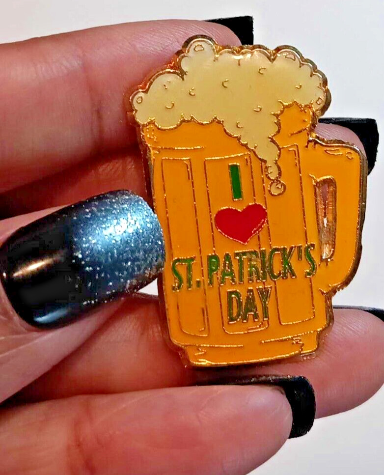 Vintage St. Patrick's Day Holiday Brooch Pin Beer Mug I Love St. Patrick's Day