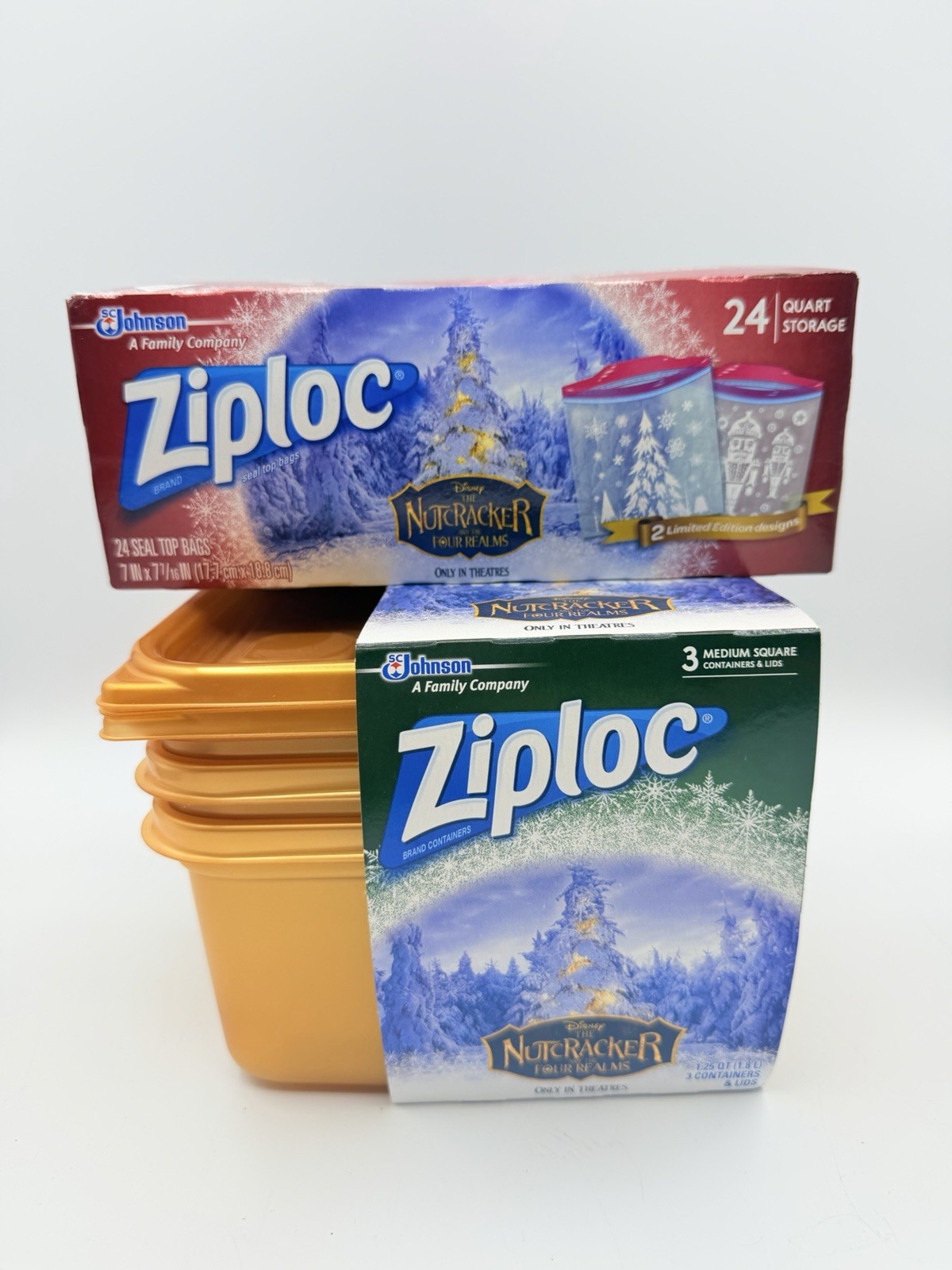 Ziploc Disney The Nutcracker Four Realms 3 SQ Containers & 24 Quart Bags NOS NEW