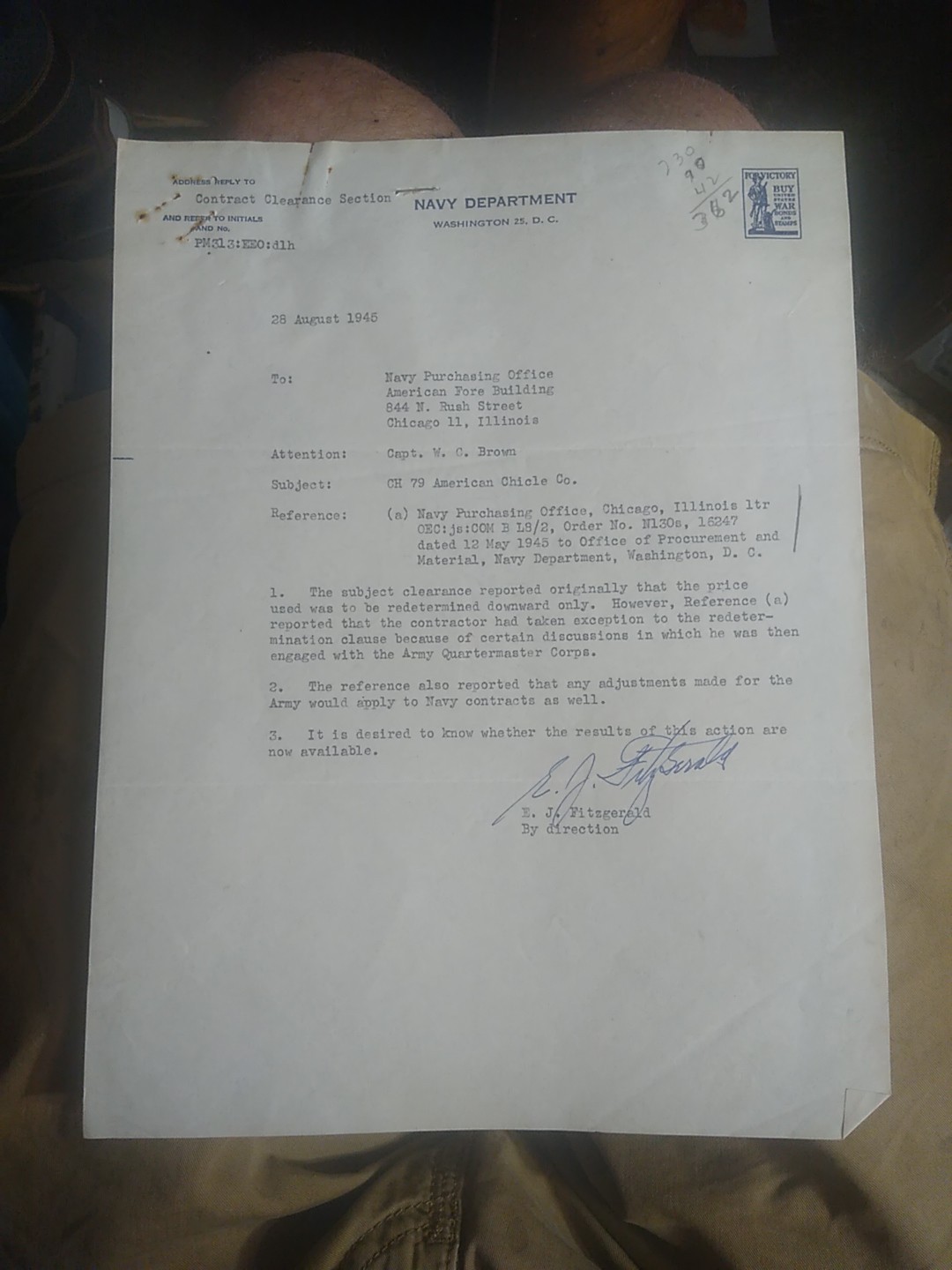 Lot 7 ww2 1945 Navy Chewing Gum Contract Audit Archive Wrigley Beech-Nut Chicle