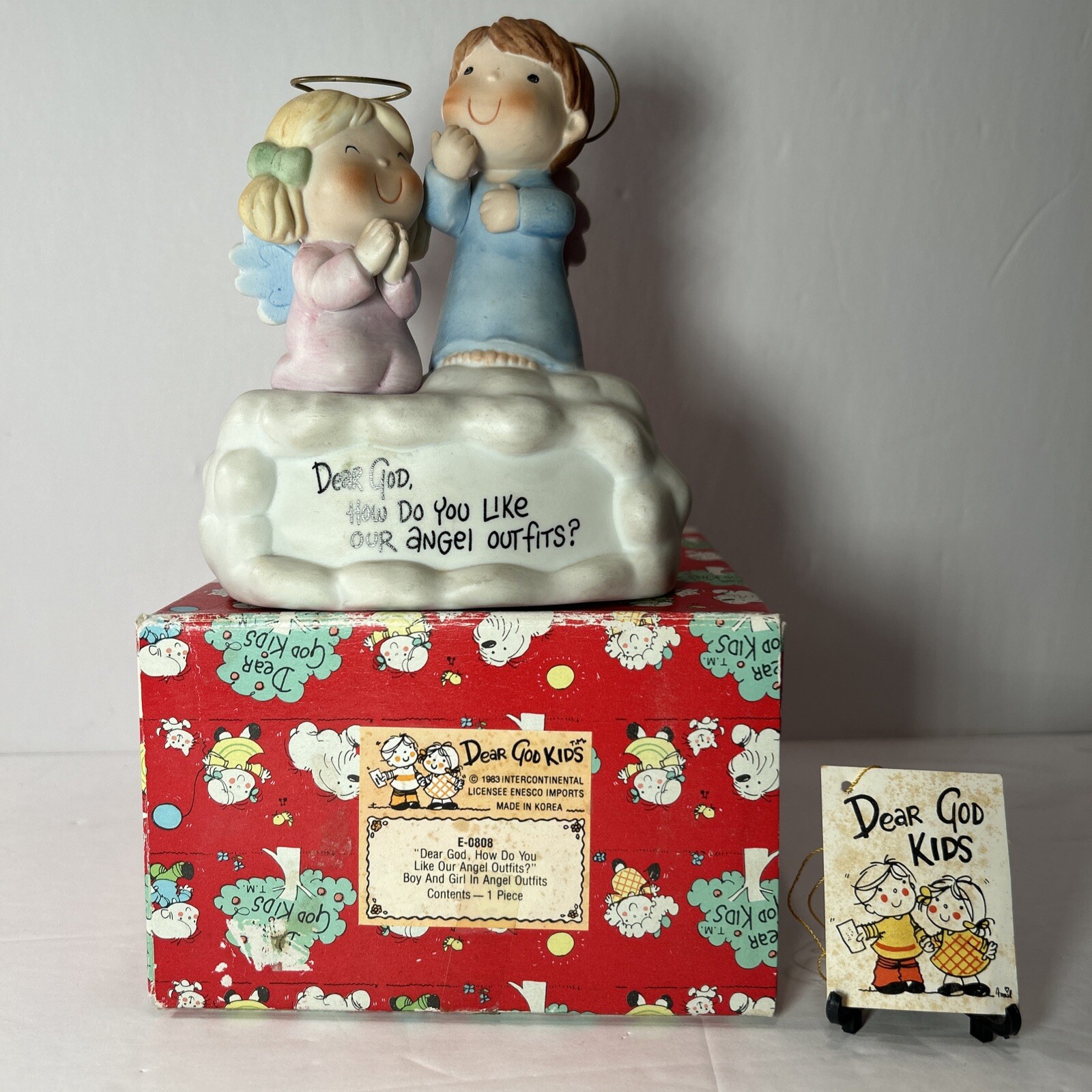Enesco 1983 Dear God Kids Figurine “How Do You Like Our Angel Outfits?” w/Box