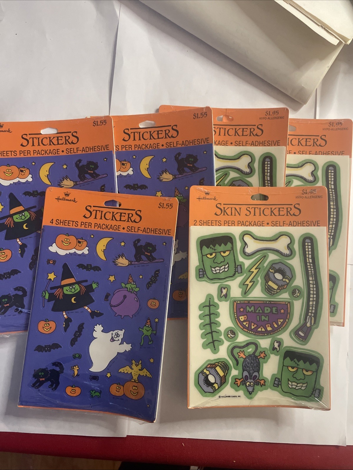 Vintage Hallmark Halloween Sticker Lot 6 Packs 1980s Witches Skin Stickers NOS