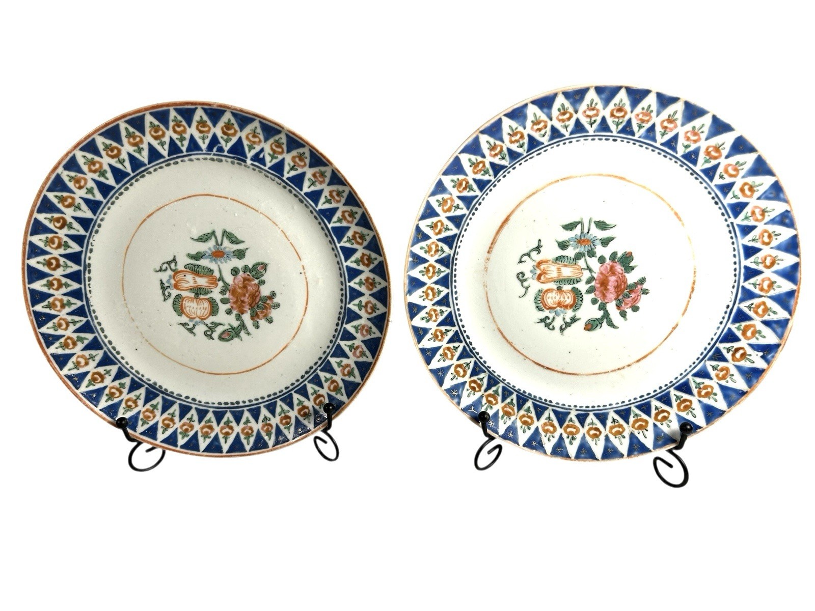 Antique Set of Two Chinese Export Famille Rose Peony Plates Antique Set of Two Chinese Export Famille Rose Peony Plates