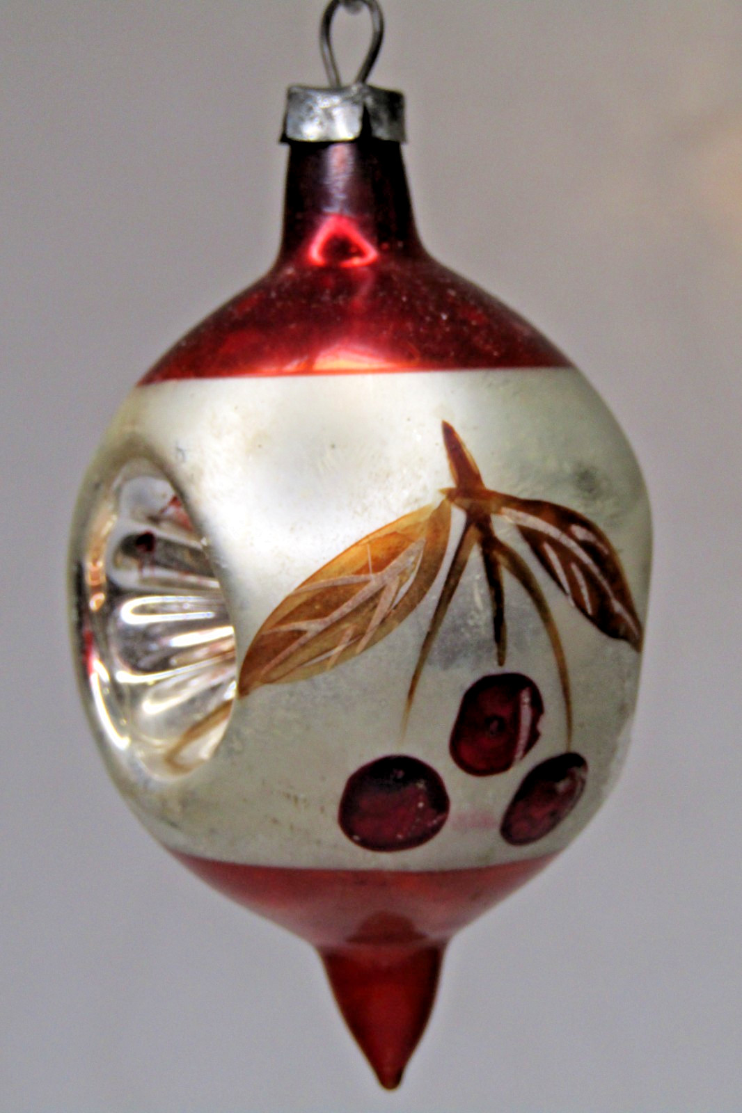 VTG Blown Glass Double Indent CHERRY Pictured DROP Christmas Ornament Poland #1