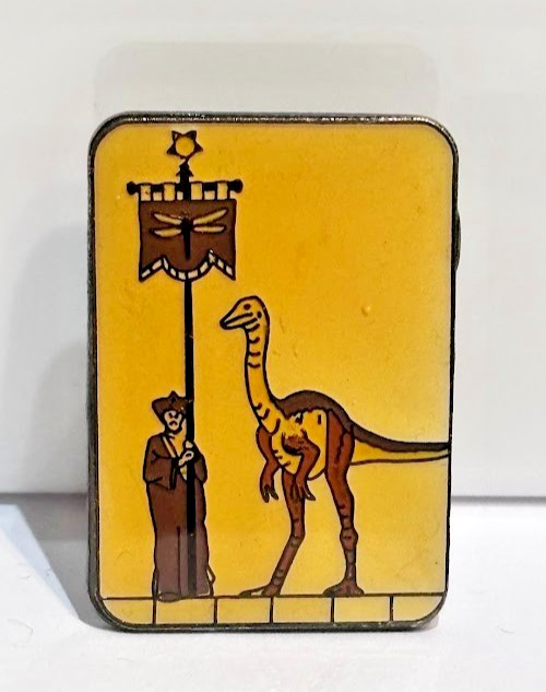 Vintage 1993 Dinotopia Enamel Lapel Pin Dinosaur Banner James Gurney