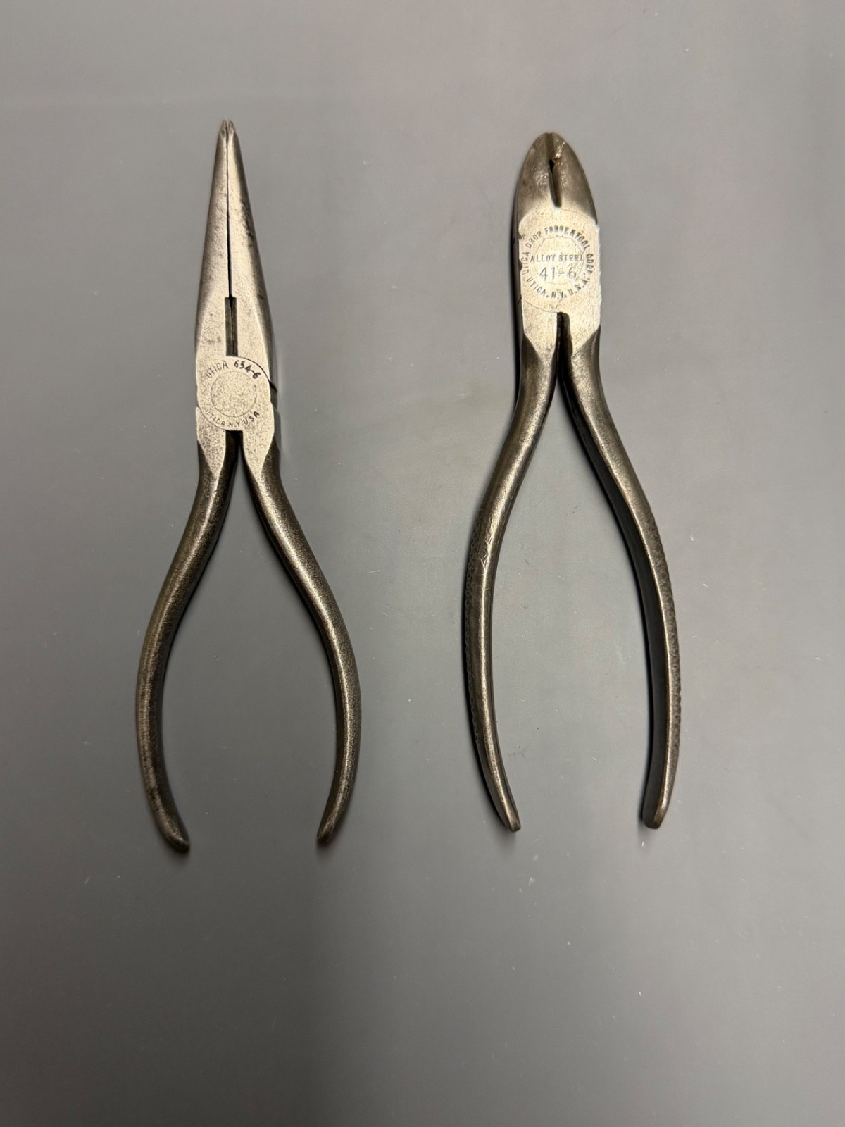 Vintage 2 PC Utica Needle Nose and Diagonal Side Cutting Pliers - USA - (Q) Vintage 2 PC Utica Needle Nose and Diagonal Side Cutting Pliers - USA - (Q)