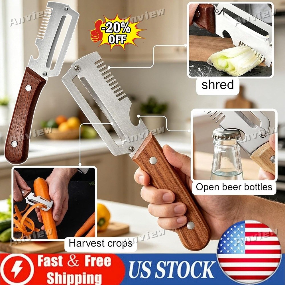 1 pack 3 in 1 Vegetable Peeler with Wooden Handle,Stainless Steel Blade Peeler