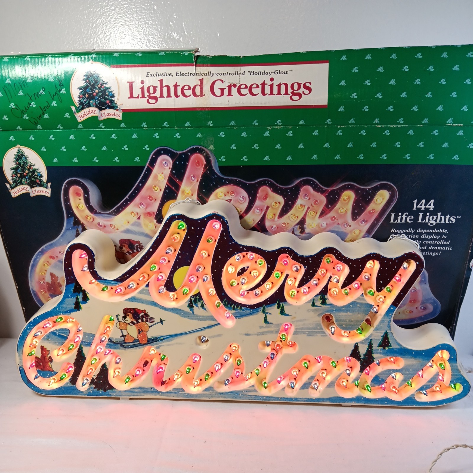 Holiday Glow Merry Christmas Lighted Sign Vintage 1992 22\