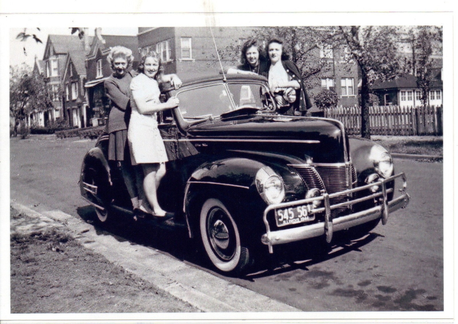 Street Scene 4 Pretty Girls with 1940 Ford Photo