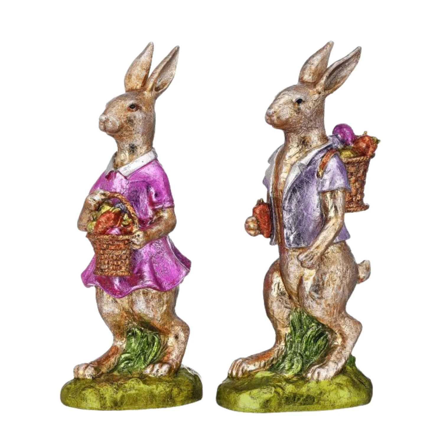 Regency Pink Purple Resin Vintage Foil Boy Girl Bunny Set MT27057