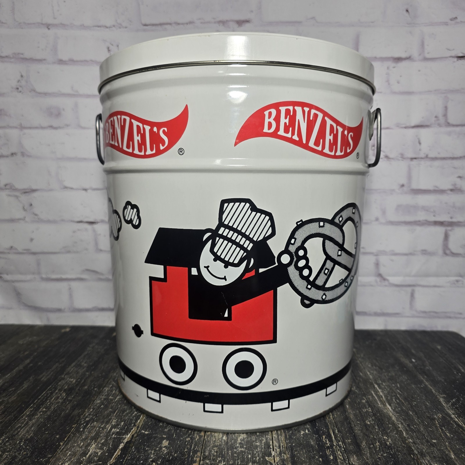 Vintage Benzel's Pretzel TinCan Altoona PA with Lid 10 X 11.5