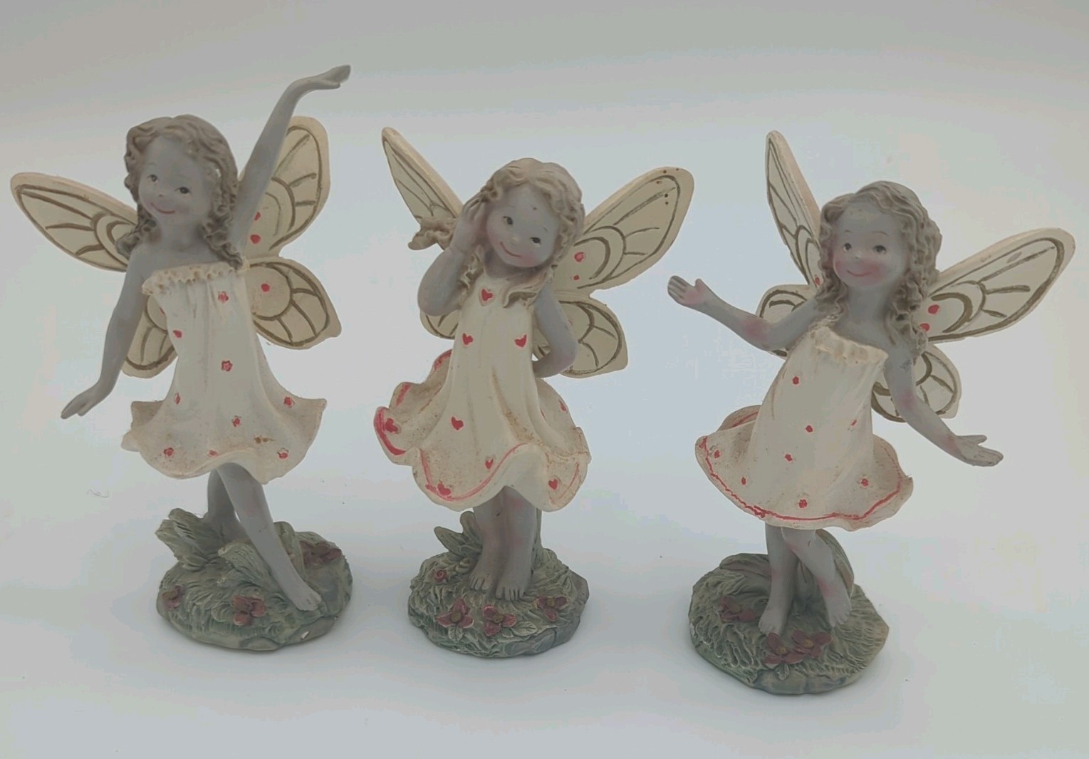 Vintage Set of 3 Fairy Figurines Flowers Wings