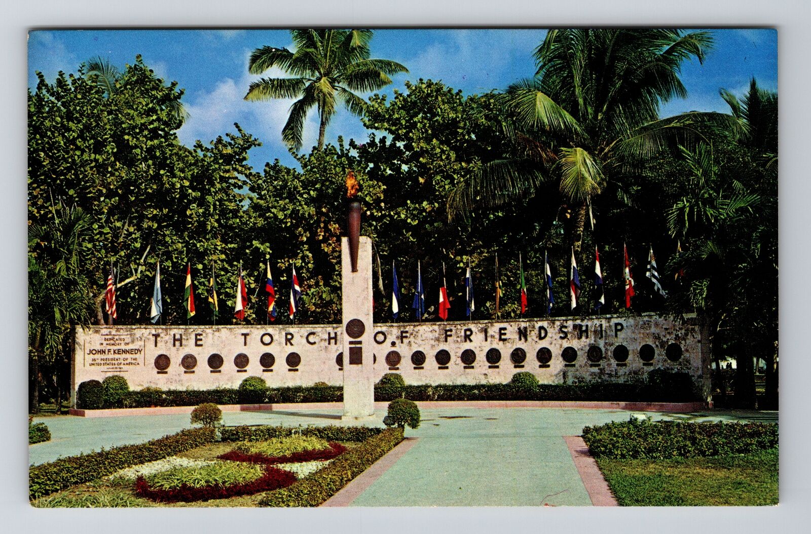 Miami FL-Florida, J.F.K Memorial, Torch Friendship, Vintage Postcard