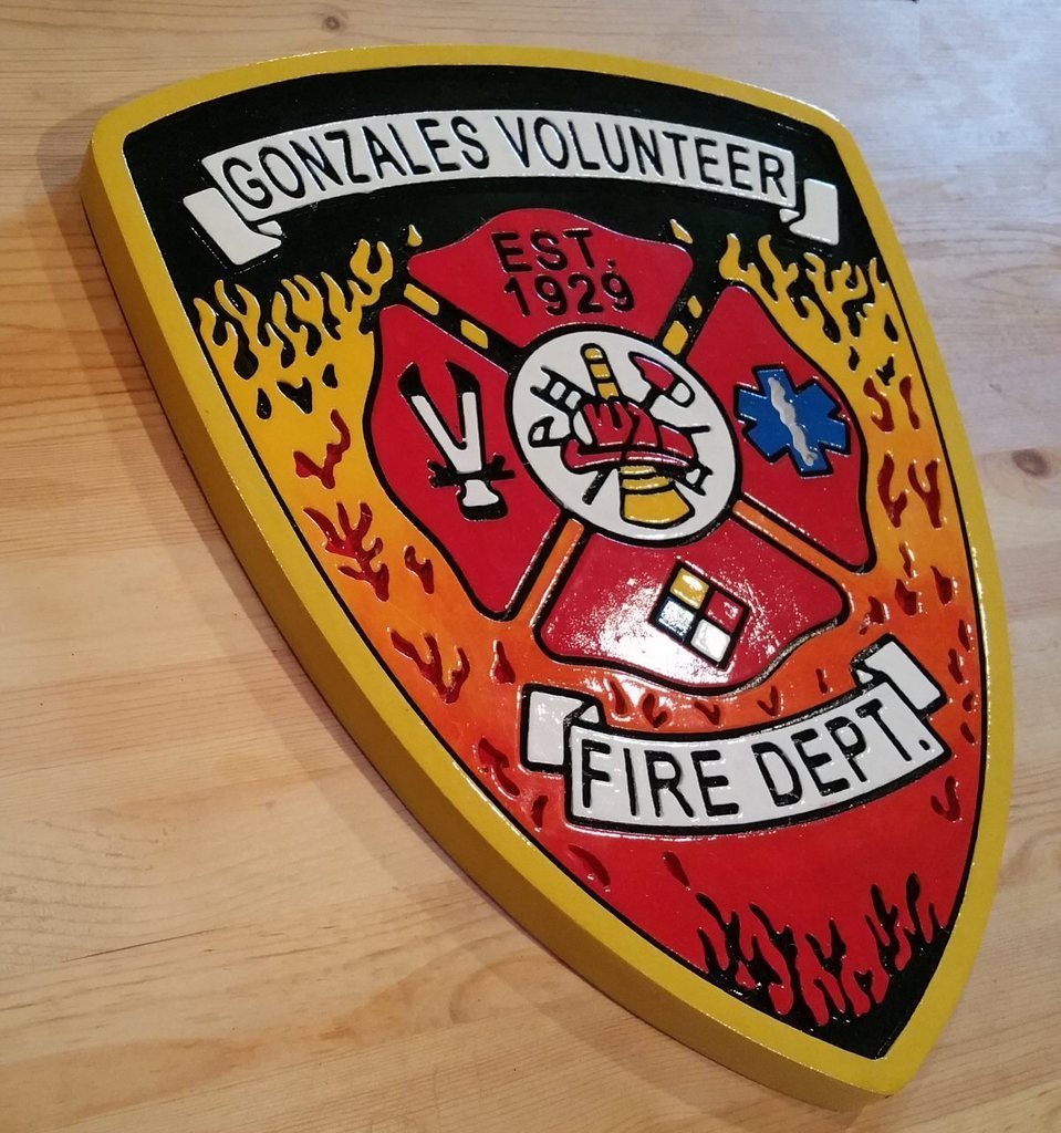 Fire Department Gonzales Volunteer 3D routed wood plaque patch sign Custom 