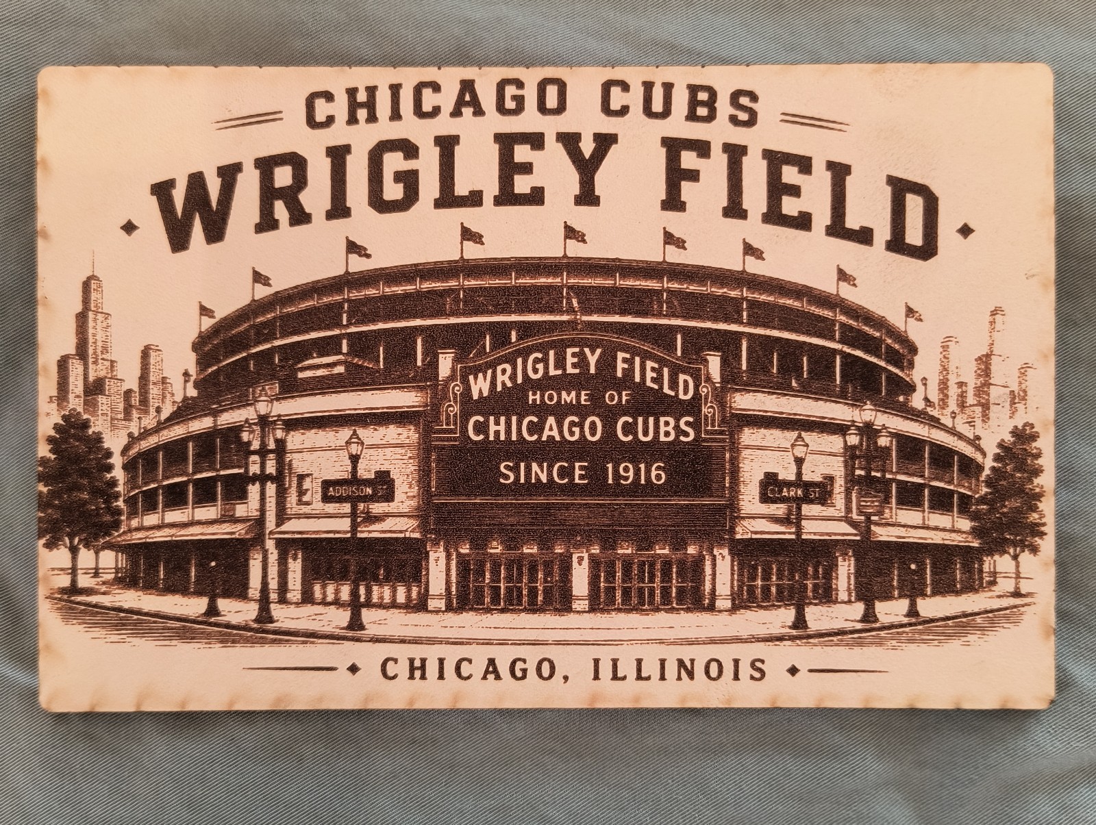 LEATHER ~ WRIGLEY FIELD CHICAGO CUBS stadium Modern BASEBALL Postcard Illinois