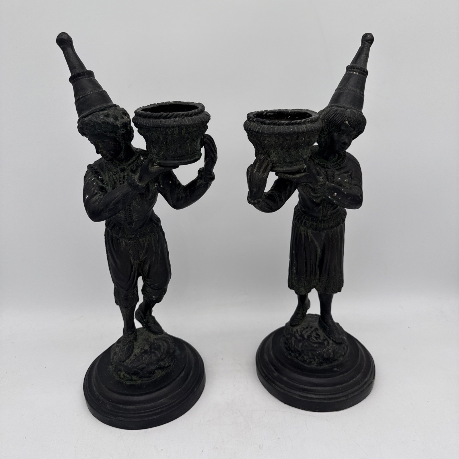 Maitland Smith LTD Boy & Girl Bronze Style Candlestick Holders HandMade Thailand
