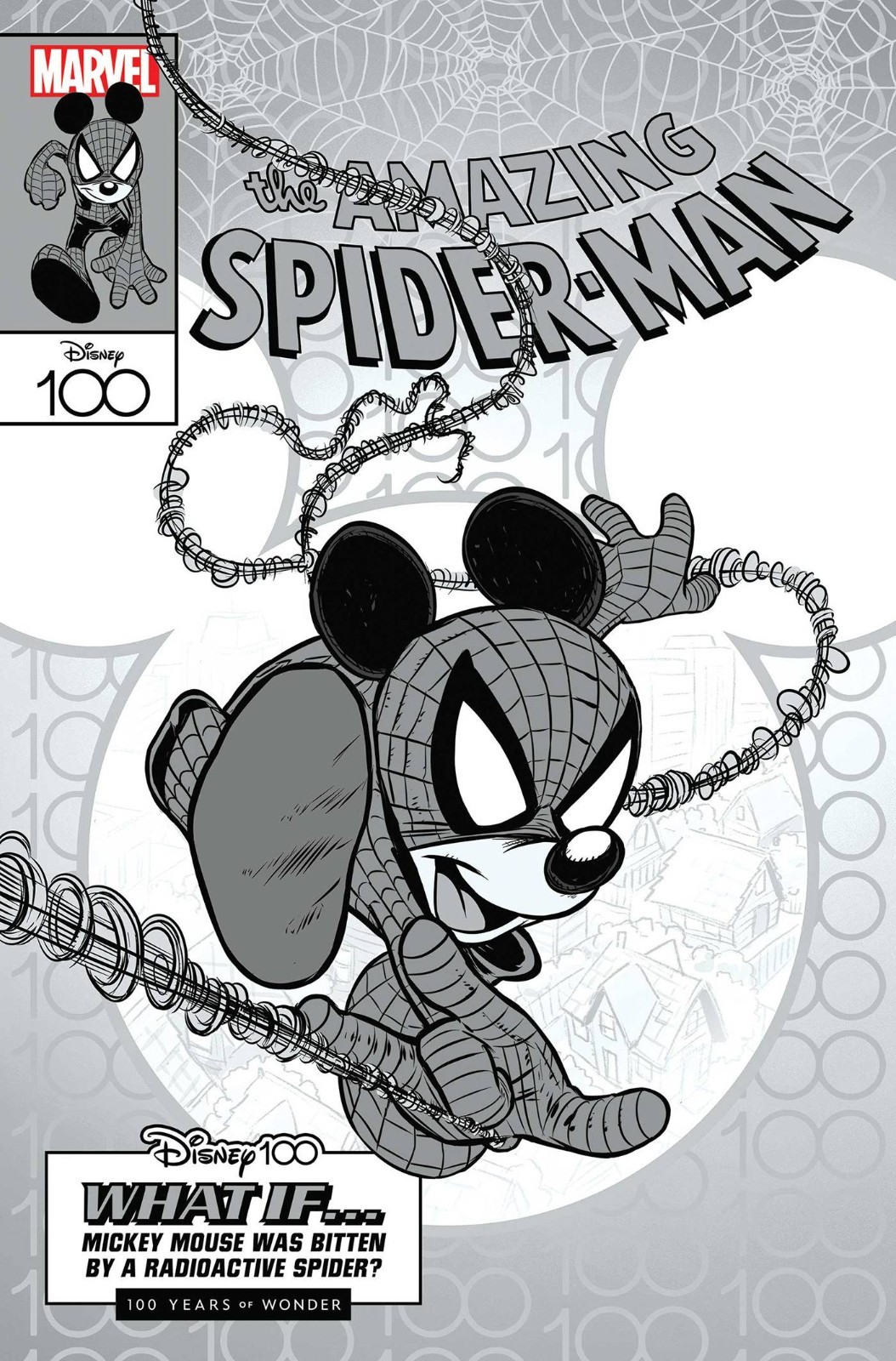 🔴🔥 AMAZING SPIDER-MAN #35 SCIARRONE 1:100 DISNEY B&W VARIANT MICKEY MOUSE 2023