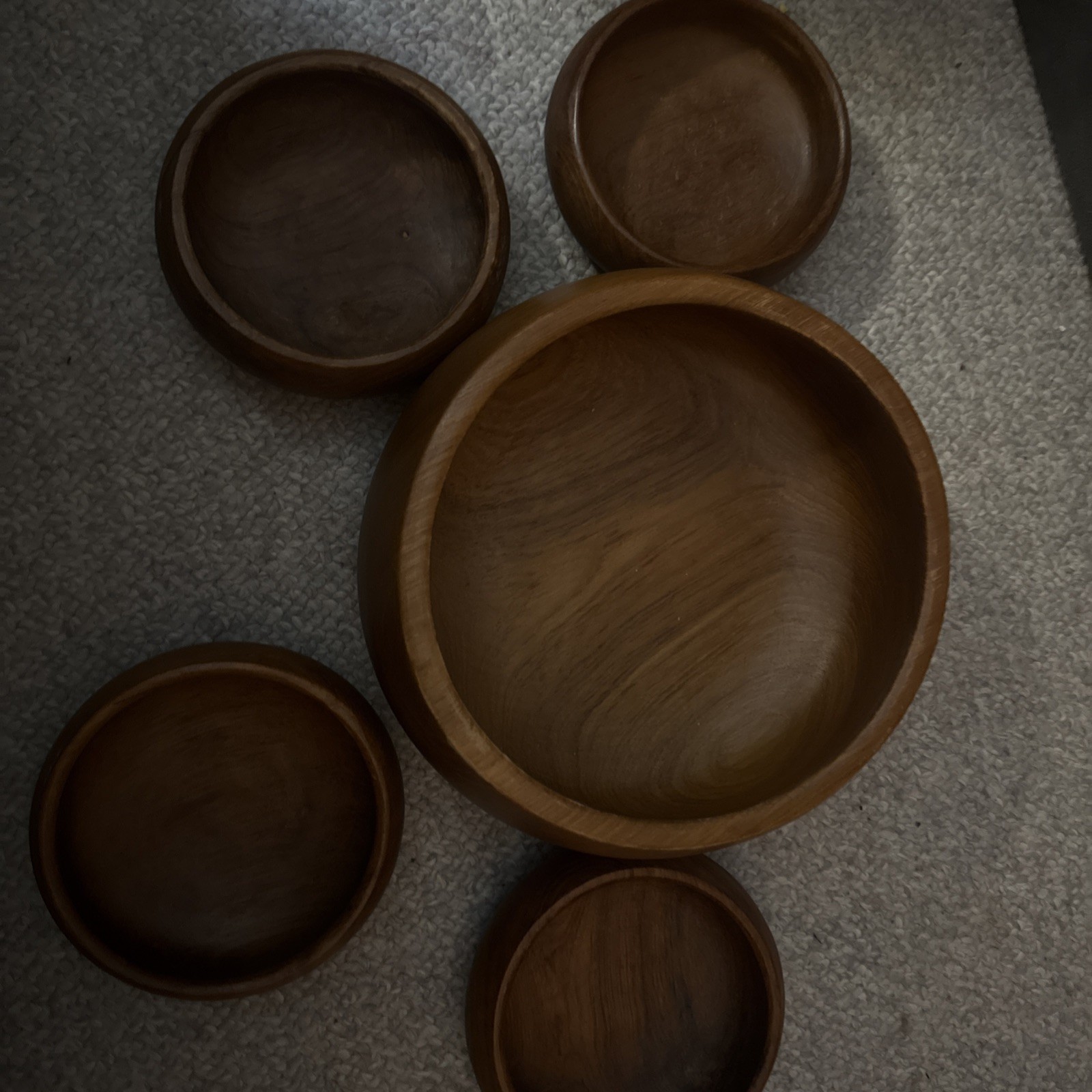 Vintage Mid Century Modern Teak Salad Bowl Set of 5  Handmade Goodwood Thailand