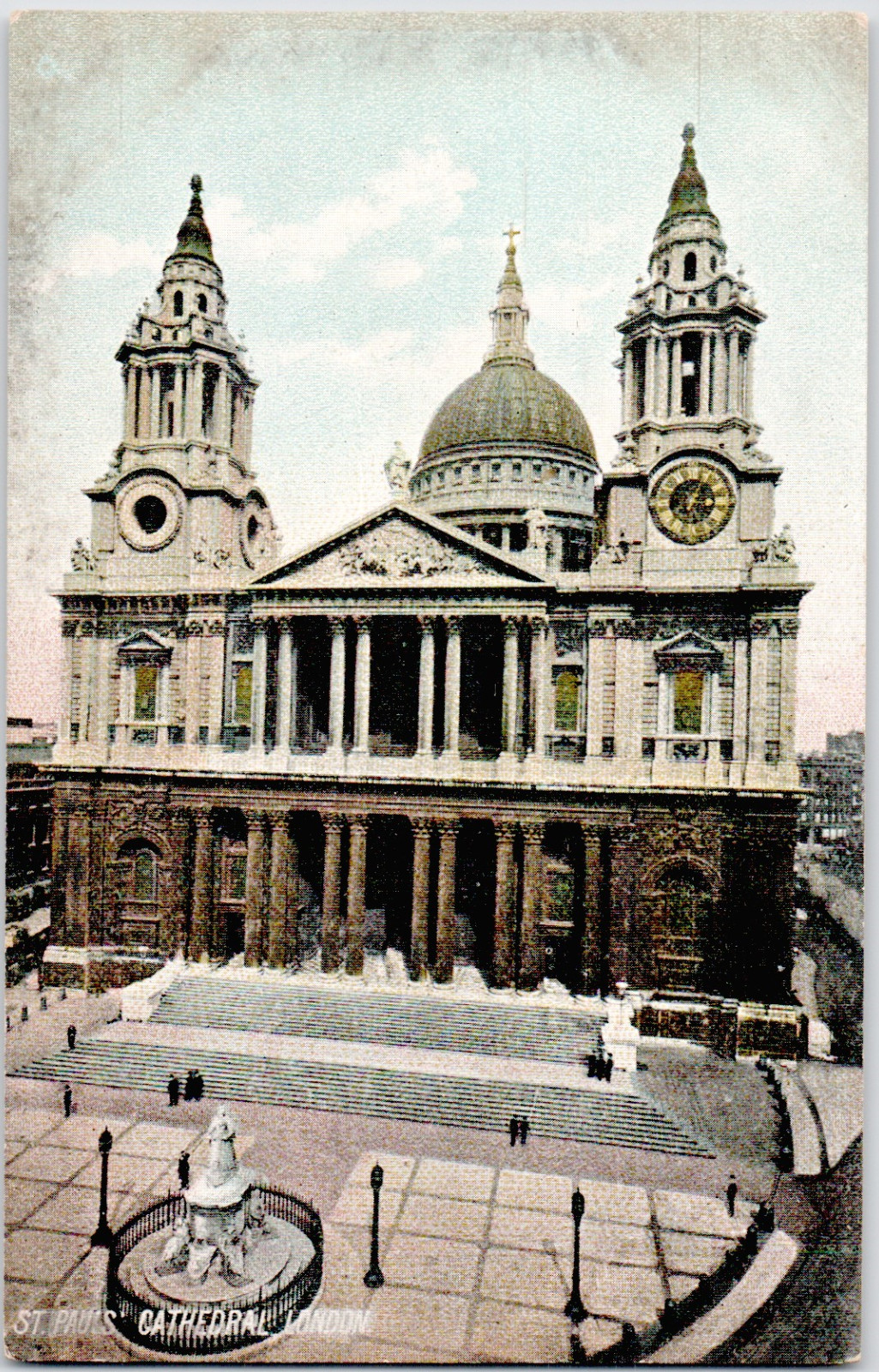 UK England London St Pauls Cathedral Dome Facade Steps Portico 1910 Postcard