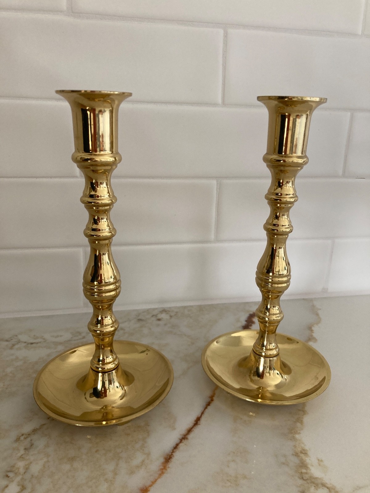PAIR VTG 9” BALDWIN SOLID BRASS TAPER CANDLESTICKS CANDLE HOLDERS