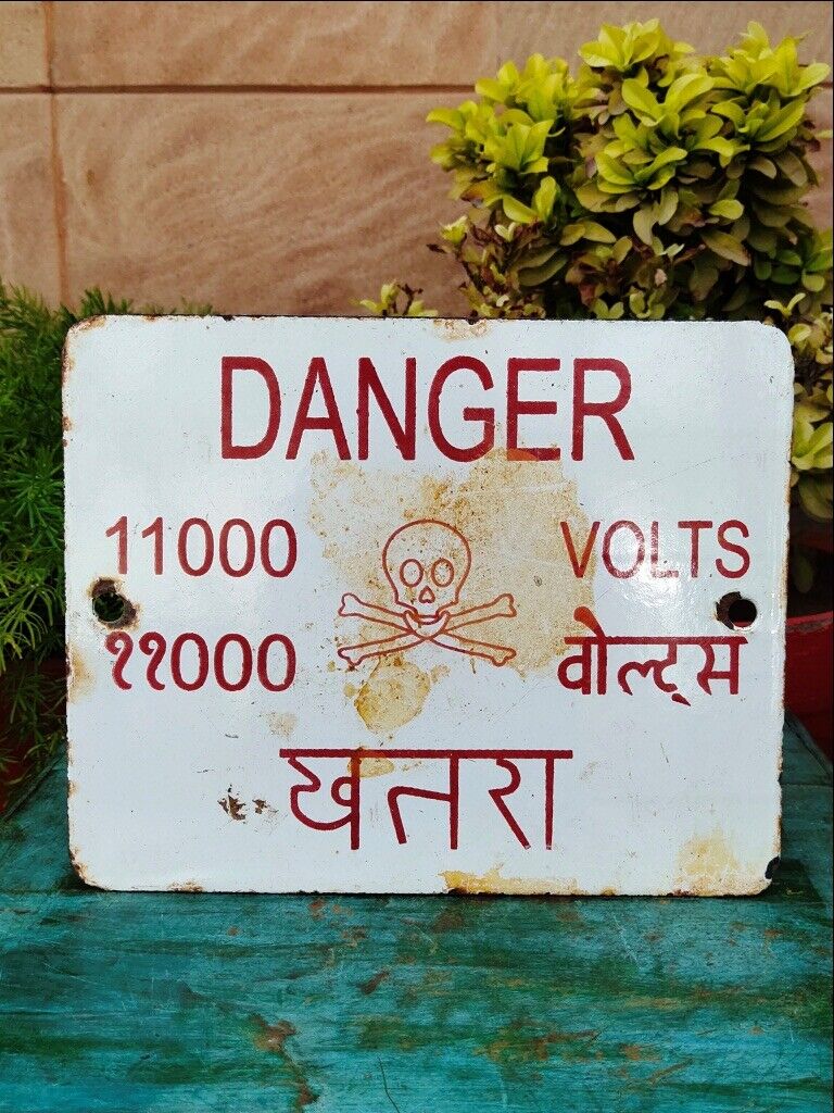 Enamel Porcelain 11000 Volts Power Danger Warning Collectible Tin Sign Board
