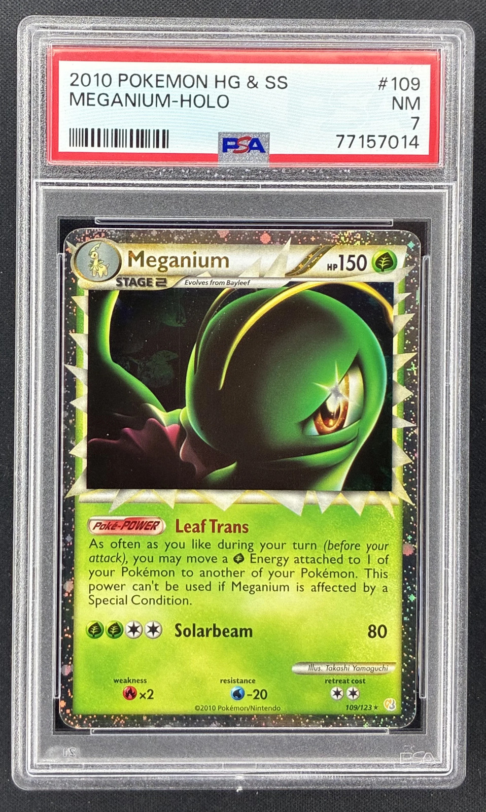 2010 Pokémon HeartGold & SoulSilver Meganium Prime #109/123 Holo PSA 7 NM 2010 Pokémon HeartGold & SoulSilver Meganium Prime #109/123 Holo PSA 7 NM