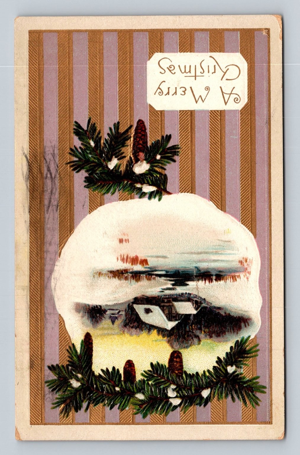 Vintage 1911 Embossed Christmas Snow Landscape Postcard Posted Modesto CA