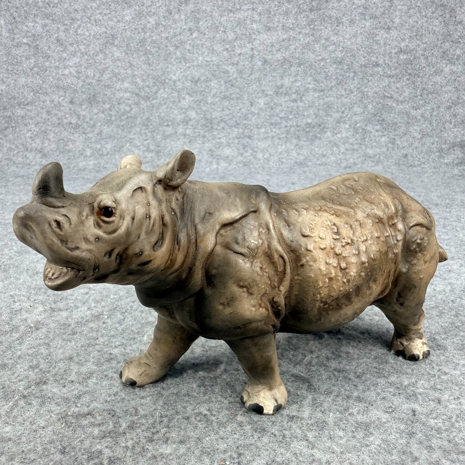 Vintage UCGC Japan Rhinoceros Figurine Matte Bisque Ceramic Realistic Rhino 5.5