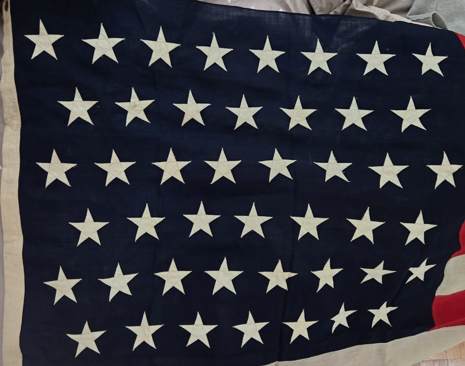 Antique 45 Star Sewn Cotton Bunting US American Flag Large 5x8 Stitched Stars