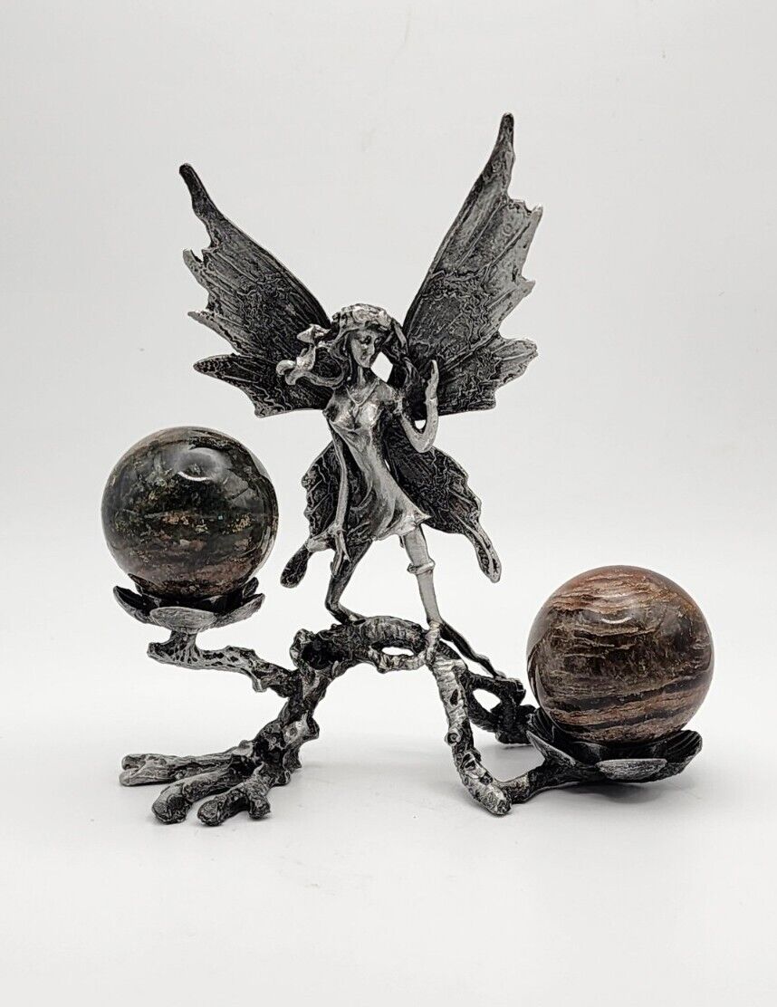 Fairy Double Sphere Pewter Color With Garden Quartz Spheres Included 