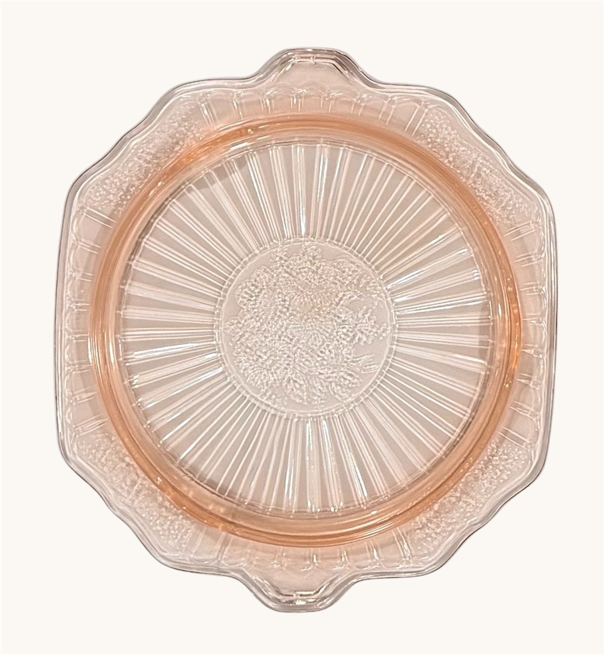 Vintage Anchor Hocking Mayfair  Pink Depression Glass Footed Cake Plate 10”