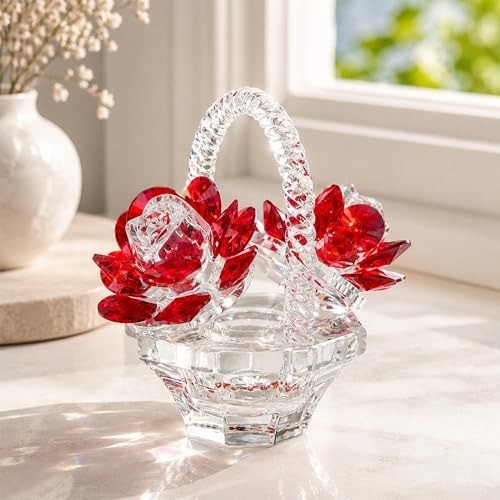 Glossy Crystal Red Rose Figurine for Weddings, Anniversaries & Special Occasions