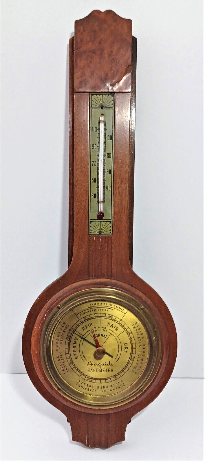 Vintage 1950s Airguide Barometer Thermometer Wooden Wall Hanger Made in USA