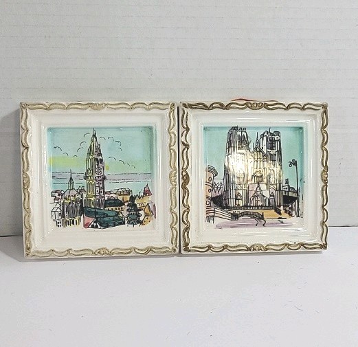Vintage Nippon Yoko Boeki Porcelain Wall Plaques Set 2 Woolworth Japan Tile Art