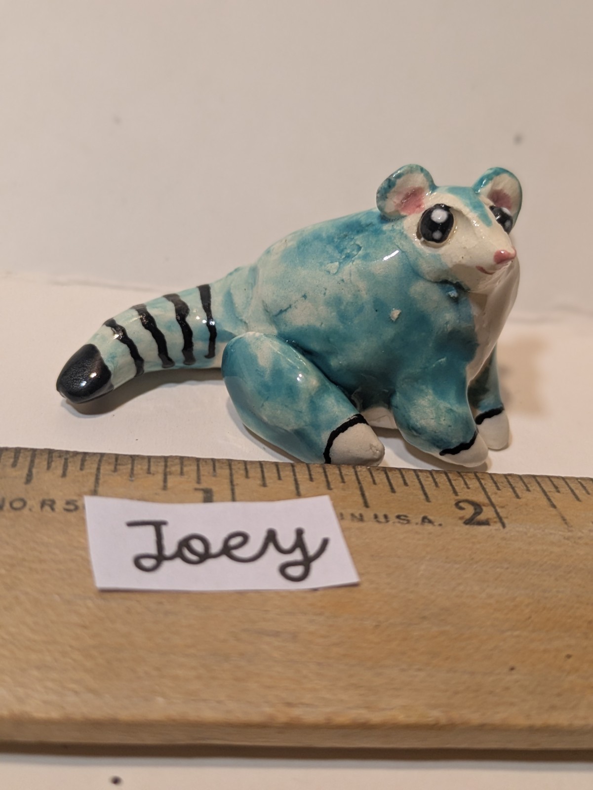 Turquoise Ringtail Joey,  WhimsiClay mini Sculpture, Amy Lacombe original