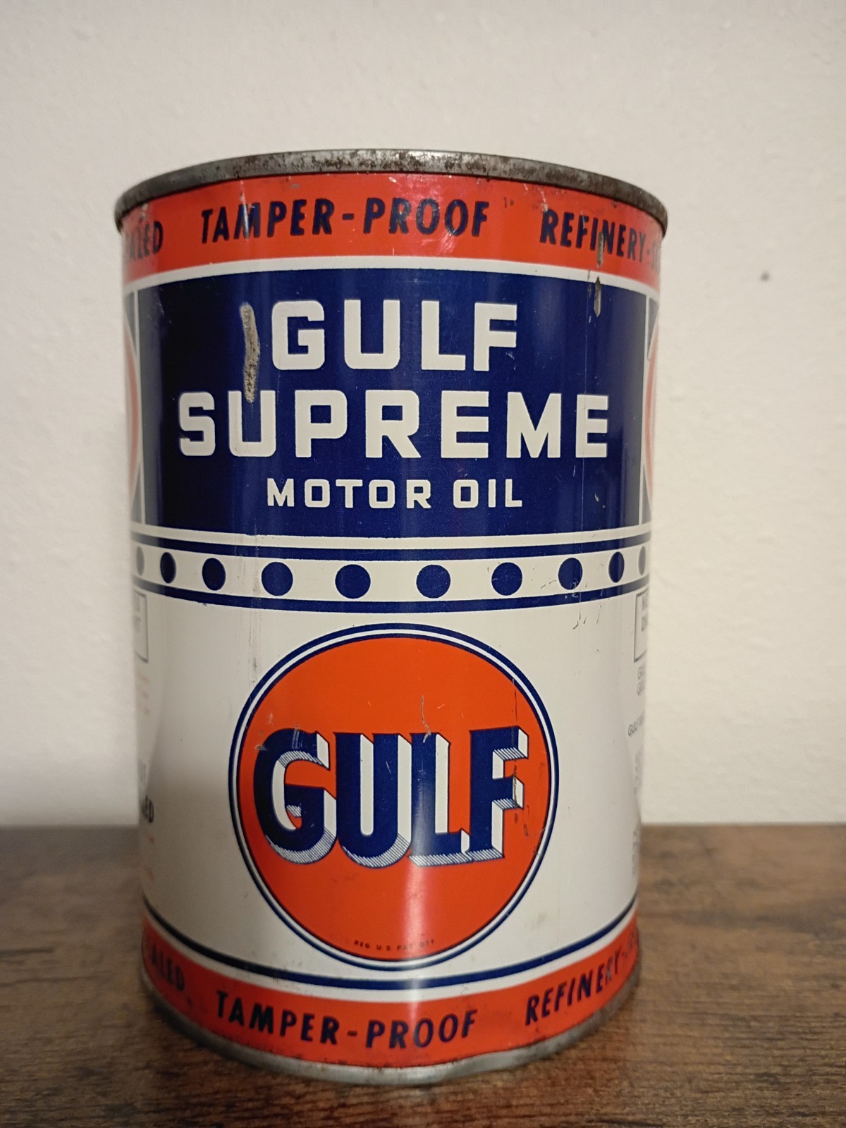 Rare Vintage Gulf Supreme Oil Can 