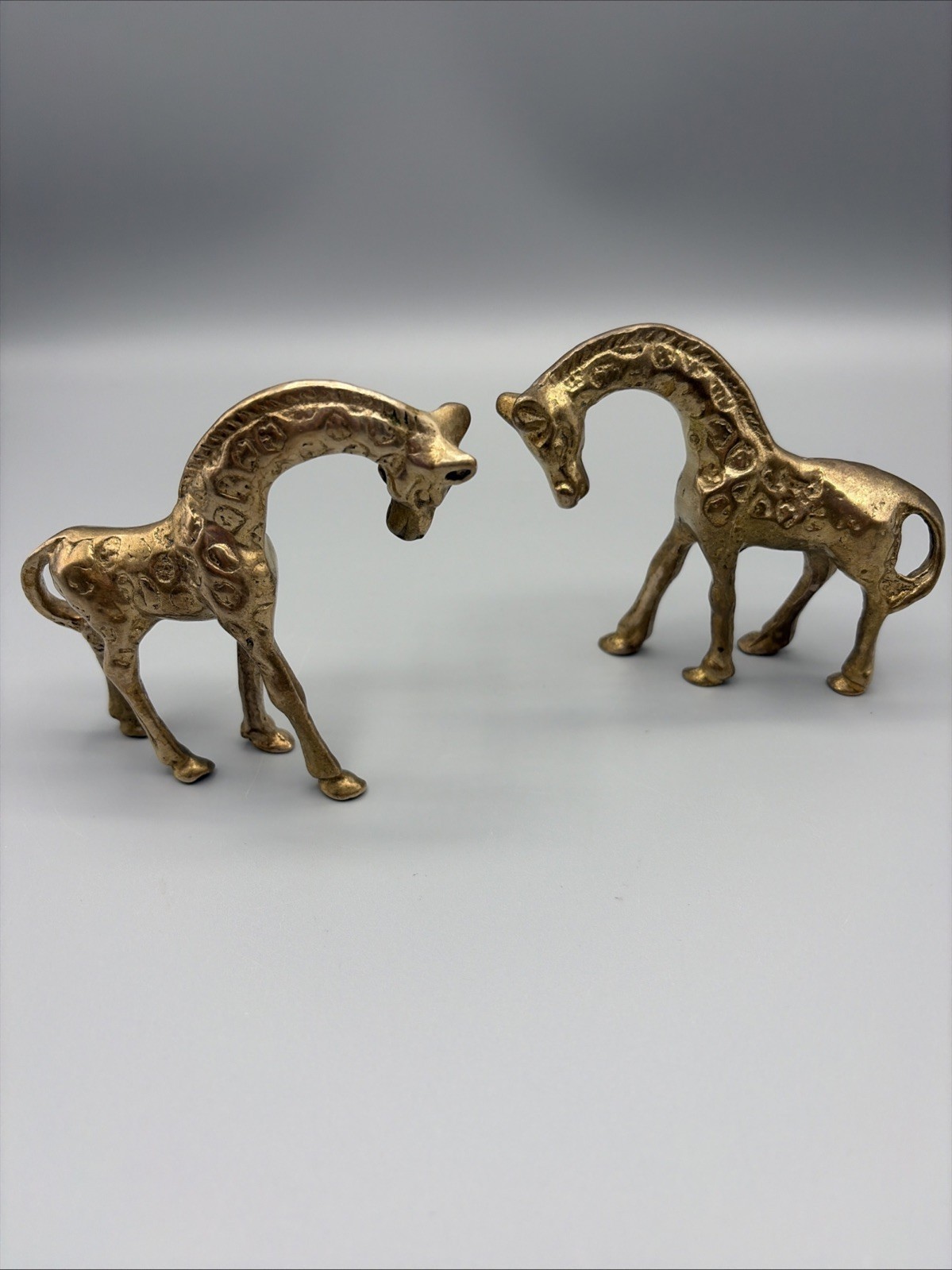 Vintage Pair of Solid Brass Giraffe Figurine Statues MCM 1970's
