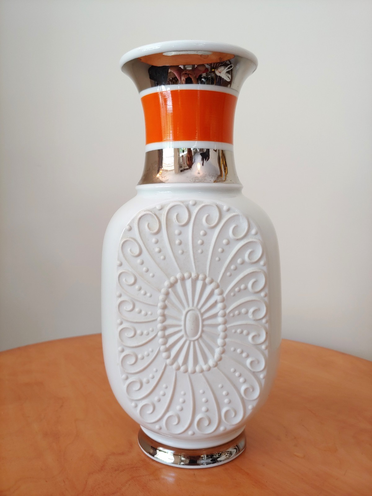 Vintage Royal Porzellan Bavaria KPM Vase Silver Overlay Orange MCM