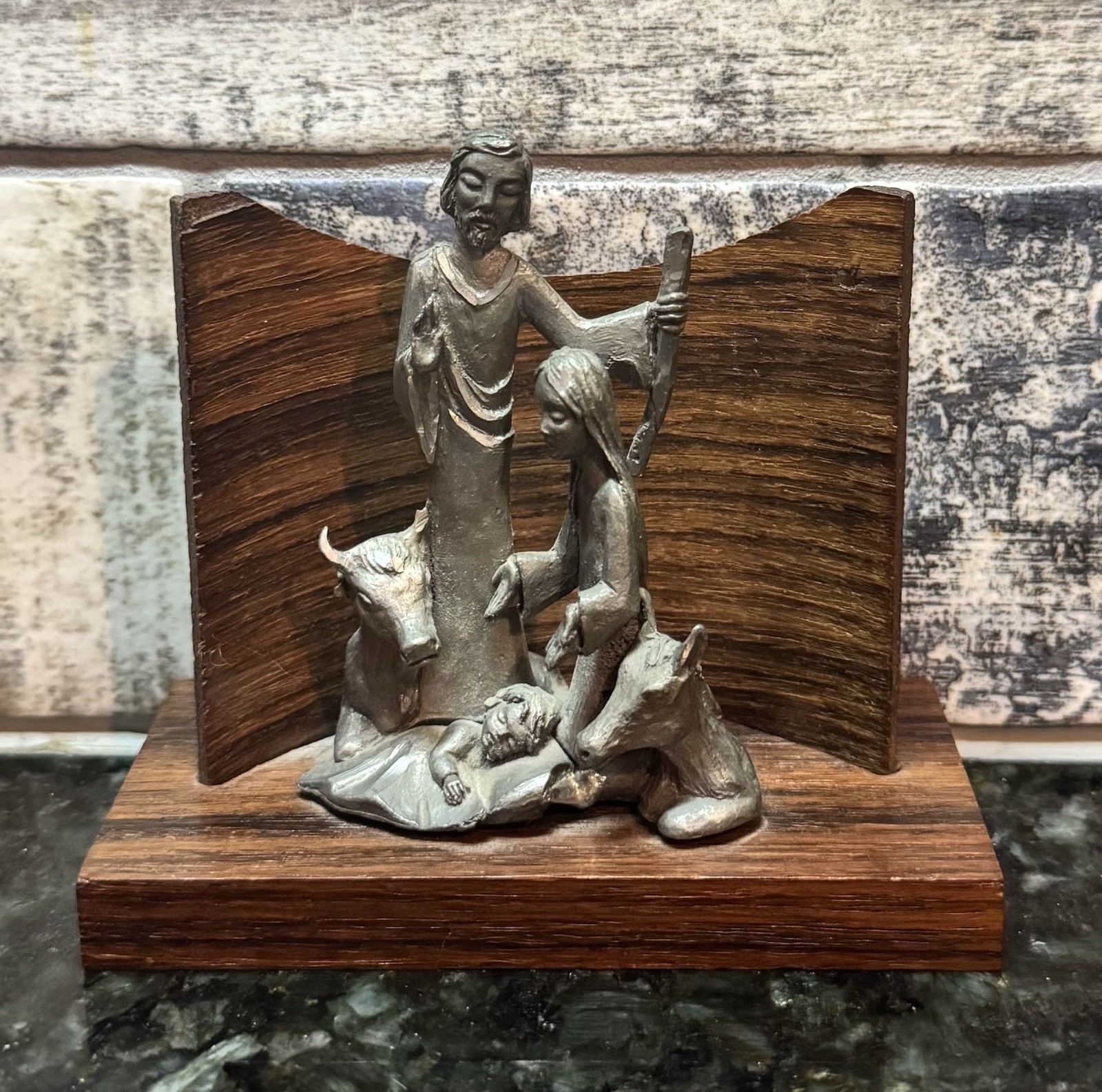 Vintage Peltro Italian Pewter Nativity Scene Figurine Handcrafted Cesellato