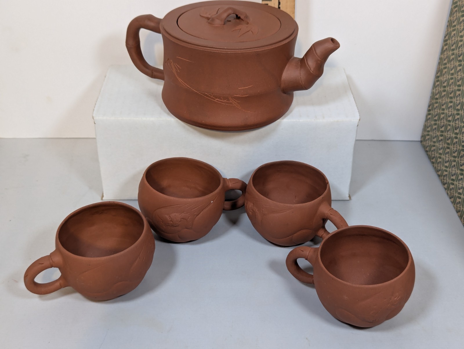 Yixing Ware Teapot and Four Teacups Rare Design
