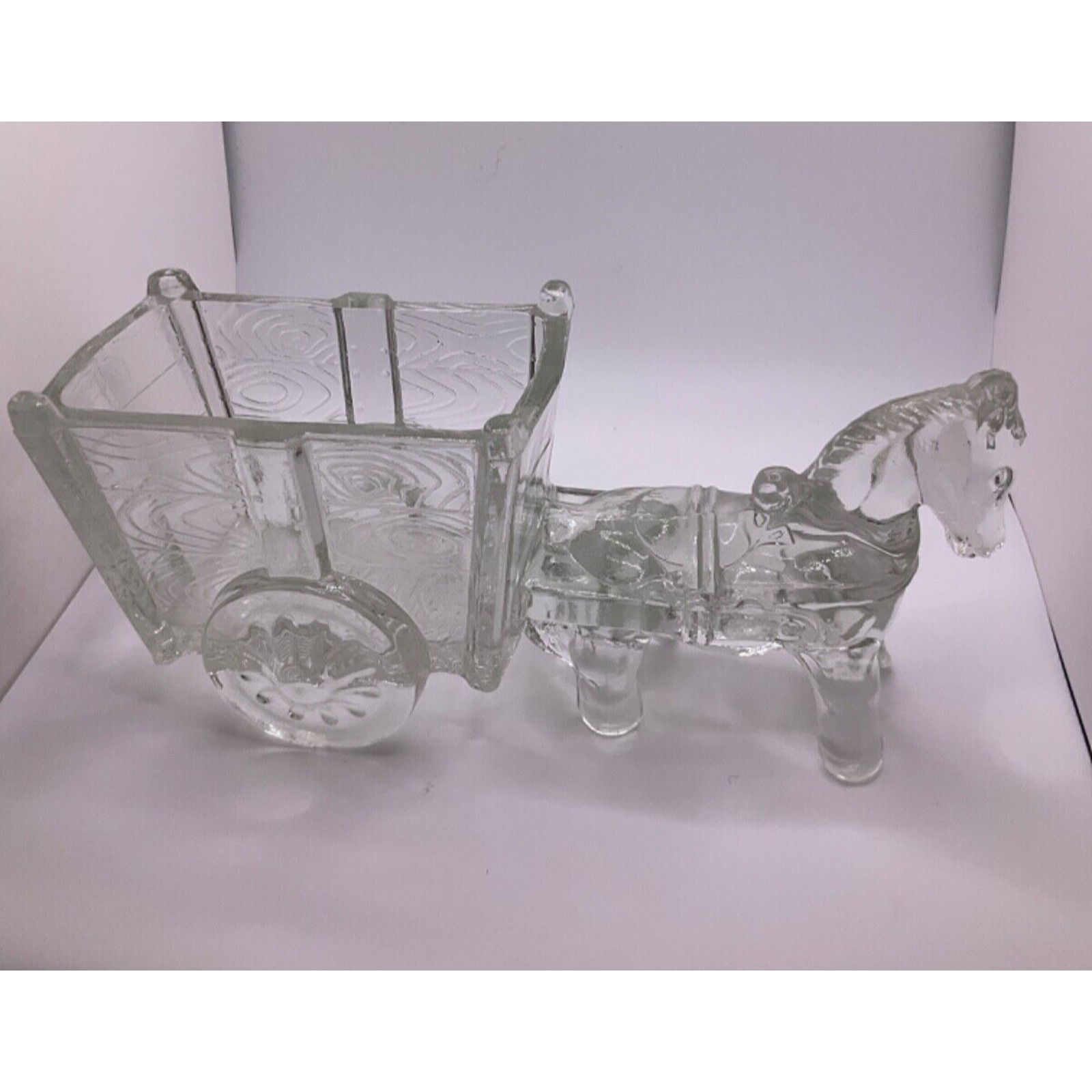 Vintage Pressed Glass Candy Dish - Horse Pulling Wagon Design - A Charming Piece