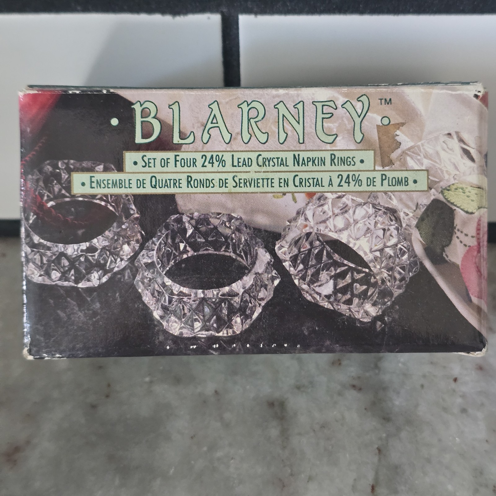 Crystal d’Adriana Blarney 24% Lead Crystal Napkin Rings Set of 4 w/ Box